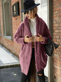 Women Trench Coat Cardigan Women's Clothes Double-Sided Velvet Casual Long Buckle-Free Solid Color Loose Lapels Coat