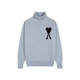 Ami high collar knitting shirt fall and winterheattechlong sleeves big heart jacquard topspulloversweater wool couple wedding