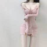Women Dresses V-neck off-Shoulder Sexy Dress Short Skirt
