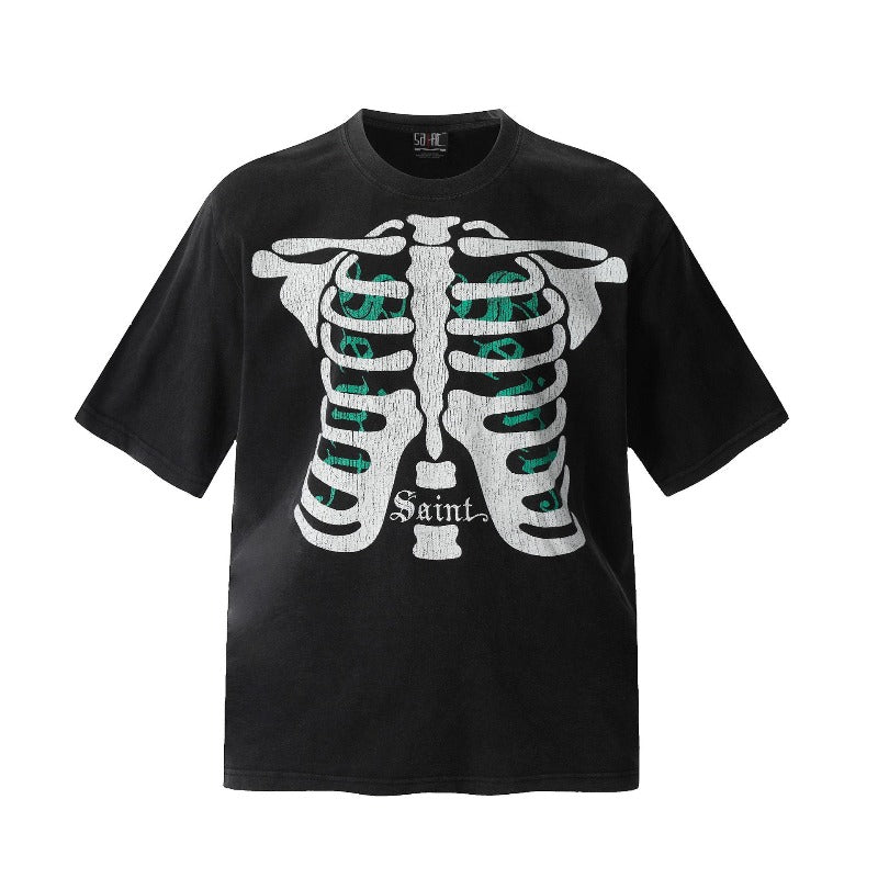 saint m t shirts s.m vintage skeleton print crew neck pullover short sleeve top