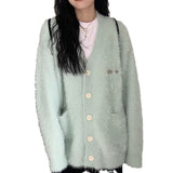 Women Knitted Cardigan Fall V-neck Loose Knitted Cardigan