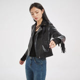 Women Leather Jacket Autumn Tassel Motorcycle Pu Leather Jacket Leather Coat Women's Short Coat