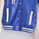 Women Leather Jacket PU Leather Baseball Uniform for Women Spring and Autumn Baggy Casual Jacket Stand Collar Cardigan Short Coat