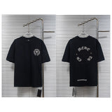 Ch hip-hop t shirts ch correct version summer sanskrit horseshoe cross patch leather label embroider short-sleeved t-shirt couple