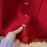 Women Knitwear Spring and Autumn Tassel Retro Bowknot Knitted Sweater Sweater