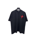 Ch hip-hop t shirts ch short-sleeved couple velvet patch embroidery cross worn out old american high street