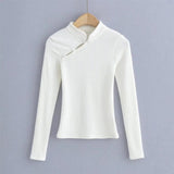 Women Sweater Knitwear Mandarin Collar Knitwear Spring Sexy Long Sleeve T-shirt