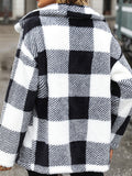 Women's Trench Coat Autumn and Winter Women's Lapel Long Sleeve Mid-Length Plaid Single-Breasted Double-Sided Velvet Casual Coat