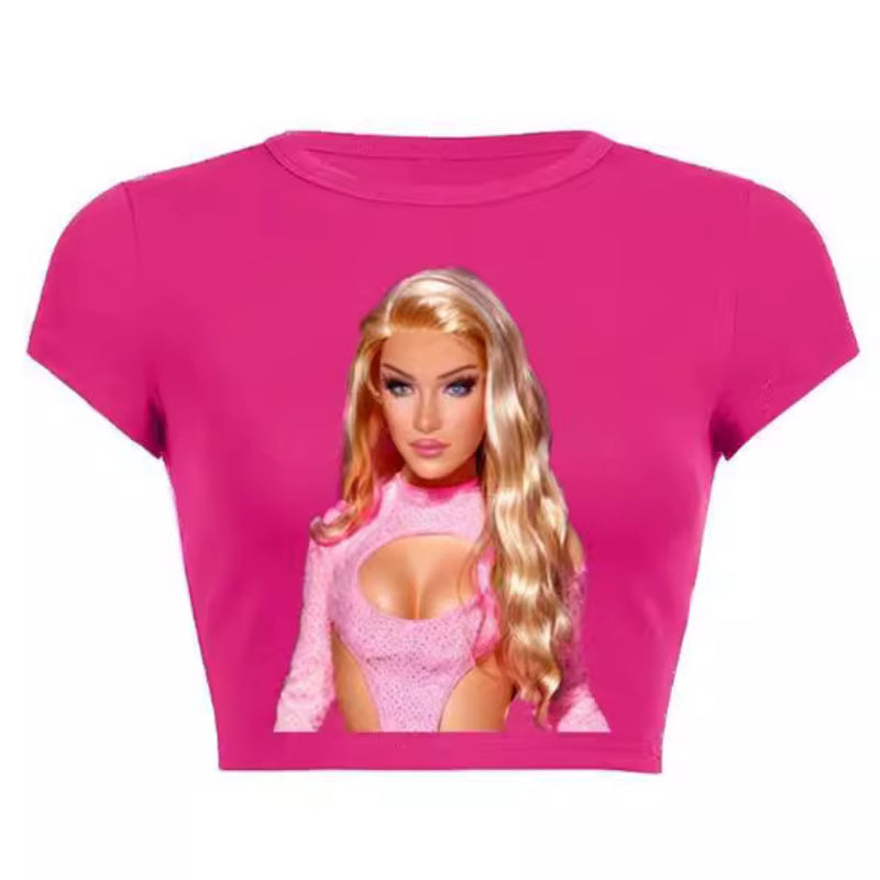 Women T-shirt Simple Printed T-shirt Midriff-Baring Top