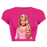 Women T-shirt Simple Printed T-shirt Midriff-Baring Top