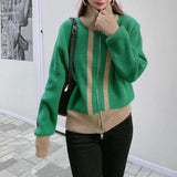 Women Knitwear Autumn and Winter Loose Stand Collar Double Zipper Knitted Cardigan