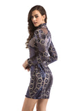 Women Evening Gown Long Sleeve Turtleneck Sequined Mini Short Dress