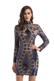 Women Evening Gown Long Sleeve Turtleneck Sequined Mini Short Dress