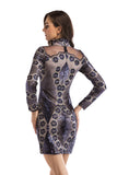 Women Evening Gown Long Sleeve Turtleneck Sequined Mini Short Dress