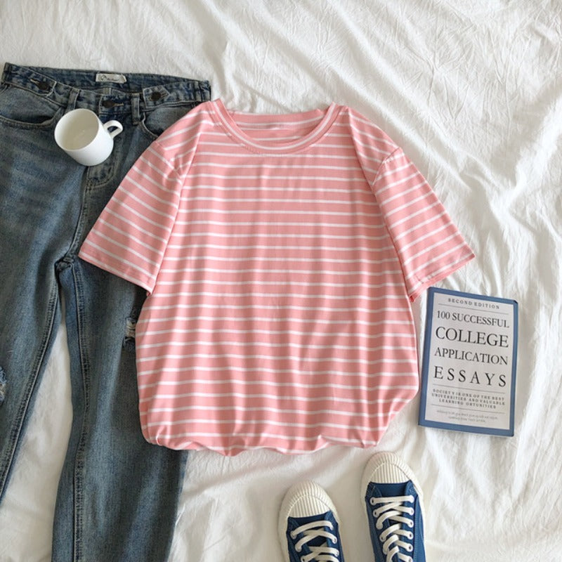 Women T-shirt Summer Stripes Short Sleeve Top Loose T-shirt