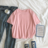 Women T-shirt Summer Stripes Short Sleeve Top Loose T-shirt