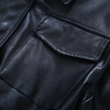 Women Leather Jacket Casual Polo Collar Leather Coat Fall Slim Fit Jacket Pu Top