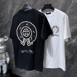Ch hip-hop t shirts ch short-sleeved classic horseshoe flocking lettering film loose casual pure cotton american heavy weight high street