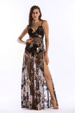 Women Evening Gown Sexy European and American V-neck Strap Sequins Long Dress