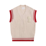 Amiaraunrif heart jacquard sleeveless knit vest - versatile outerwear top for autumn
