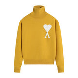 Ami high collar knitting shirt fall and winterlong sleevesloose big heart jacquardtopspulloversweaterwool couple