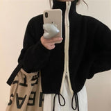 Women Knitwear Autumn and Winter Stand Collar Zipper Sweater Loose Short Knitted Cardigan