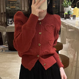 Women Knitwear Autumn and Winter round Neck Love Sweater Loose Knitted Cardigan