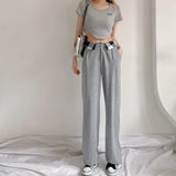 Women Sweatpants Retro Straight-Leg Pants Suit Pants