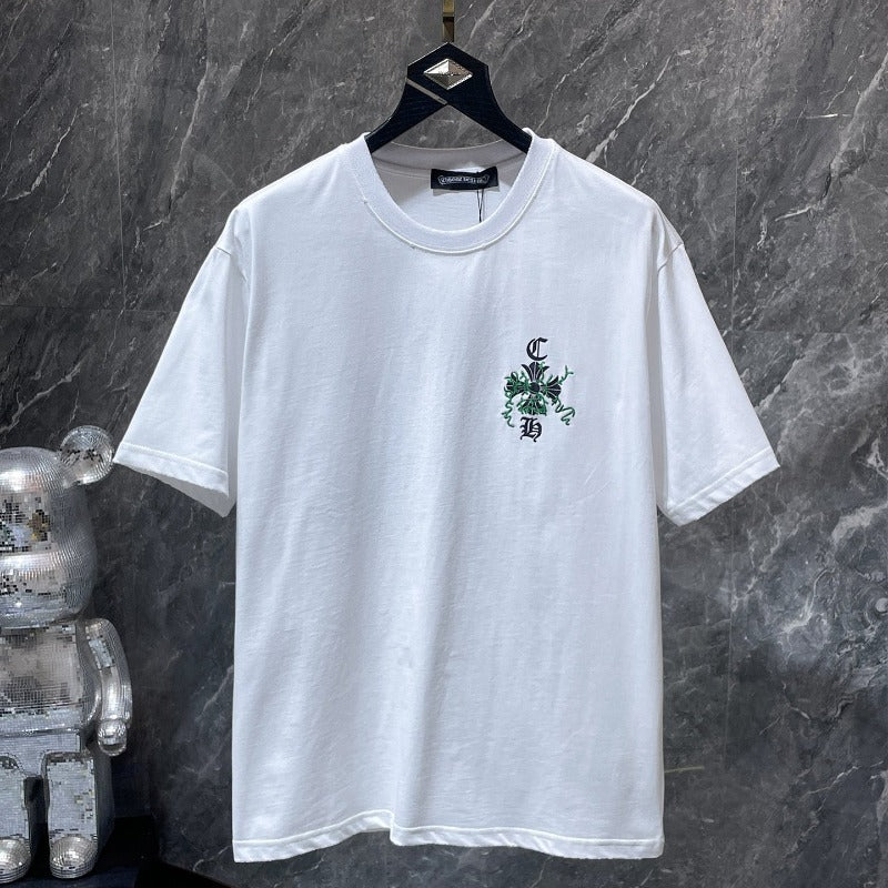 Ch hip-hop t shirts chcouple graffiti sanskrit worn horseshoe embroiderpure cotton american heavy weight short-sleeved high street easiest for match