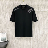 Ch hip-hop t shirts ch shoulder sanskrit embroiderheavy weightpure cottonloosetrendy short sleeve couple high street
