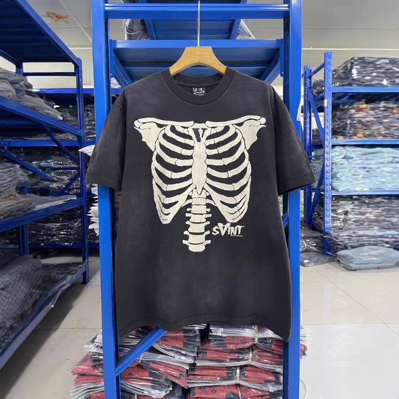 saint m t shirts s.m. skull skeleton graphic crewneck pullover short sleeve t-shirt