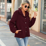 Women Trench Coat Autumn round Neck Long Sleeve Double-Sided Bubble Fleece Jacket