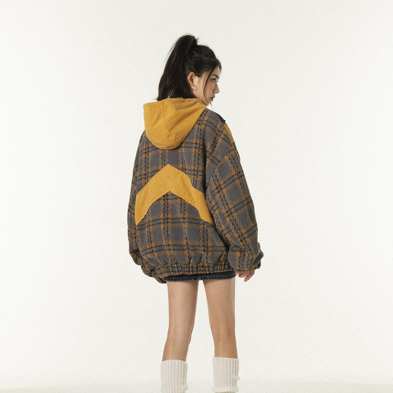 Unisex Jacket Autumn Vintage Plaid Hooded Jacket