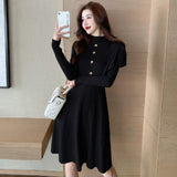 Women Maxi Dress Autumn Winter Retro Long Knitted Dress