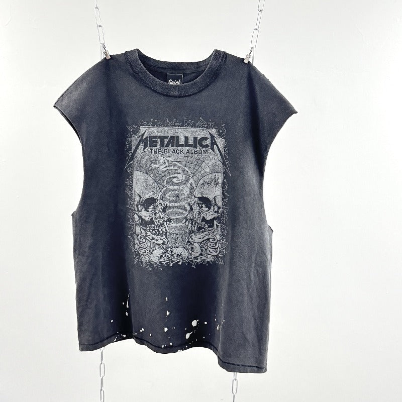 saint m t shirts s.m skull letter crewneck pullover casual tank top