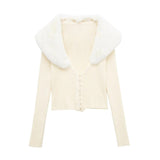Women Sweater Knitwear Spring Style Long Sleeve Sexy Fur Collar Knitted Coat