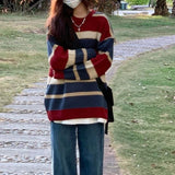 Women Knitted Pullover Autumn and Winter Striped Sweater Loose Top