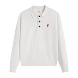 Ami araunrif classic small heart embroidertopseasiest for match wool knitting shirt sweaterpololong sleeves