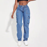 Women's pants: cross-border e-commerce american retro mid-rise multi-pocket cargo jeans, women's casual straight-leg trousers