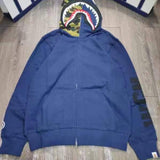 Bathing Ape Hoodie Autumn and Winter Shark Head Color Matching Cardigan Loose Sweater Jacket