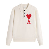 Ami araunriflove polo collar lapel wool sweater long sleeves couple fall and winterembroiderknitting shirt