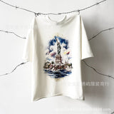 saint m t shirts s.m oil painting statue of liberty crew neck pullover short sleeve top