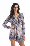 Women's Evening Gown V-neck Mesh Long Sleeve Sequined Jumpsuit