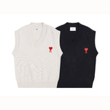 Ami knit vest - versatile korean style v-neck sleeveless cardigan with heart jacquard detail - perfect for autumn