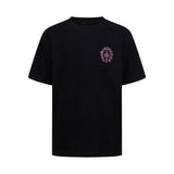 Ch hip-hop t-shirts: featuring a classic horseshoe flower design on the front and back, crafted with a trendy color gradient embroidery technique