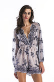Women's Evening Gown V-neck Mesh Long Sleeve Sequined Jumpsuit