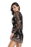 Women's Evening Gown V-neck Mesh Long Sleeve Sequined Jumpsuit