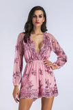 Women's Evening Gown V-neck Mesh Long Sleeve Sequined Jumpsuit