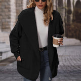 Women Trench Coat Autumn Hooded Long Sleeve Loose Mid-Length Buckle-Free Double-Sided Velvet Casual Cardigan