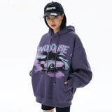 Men Hoodie Vintage Printed round Neck Hooded Sweater